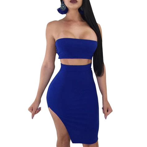 sexy women two piece sets ladies crop top skirt suits strapless bandeau