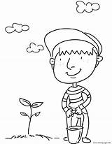 Coloring Pages Tree Planting Spring Printable Boy Man Watering Color Flowers Print Earth Kids sketch template