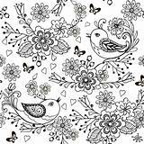 Uccelli Giunte Coloritura Disegnati Floreale Sforzo Reticolo sketch template