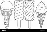 Coloring Popsicle Cone Alamy Ice Cream Icon Line Set sketch template