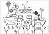 Coloring Flowers House Pages Flower Printable sketch template