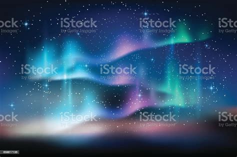 Aurora Blue Sky Stars Milky Way Astronomy Background Vector