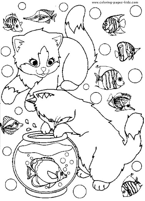 cat  fishies color page  printable coloring sheets  kids