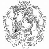 Zodiac Coloring Pages Adults Cancer Colouring Beauty sketch template