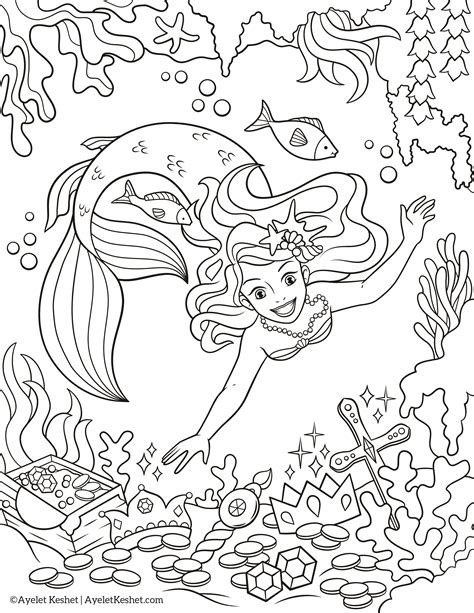 art collectibles digital coloring book printable mermaid drawing