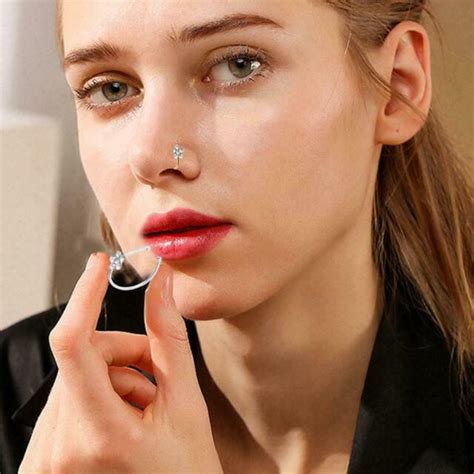 Women Flower Nose Ring Fake Opening Hoop Rhinestone Piercing Jewelry