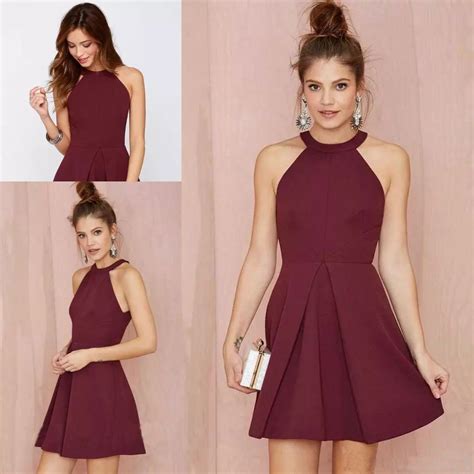 Chic A Line Scoop Satin Burgundy Simple Short Prom Dress Homecoming Dr