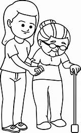 Coloring Elderly Pages Older Adults Helping Kids Printable Easy Kindness Others People Children Family Adult Book Getdrawings Board sketch template