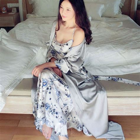 High End Women Sexy Silk Satin Nightgown Luxury Sleepwear