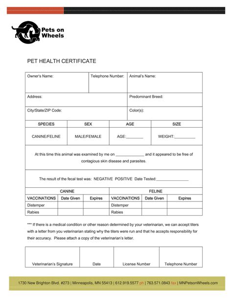 pet health certificate template       veterinary