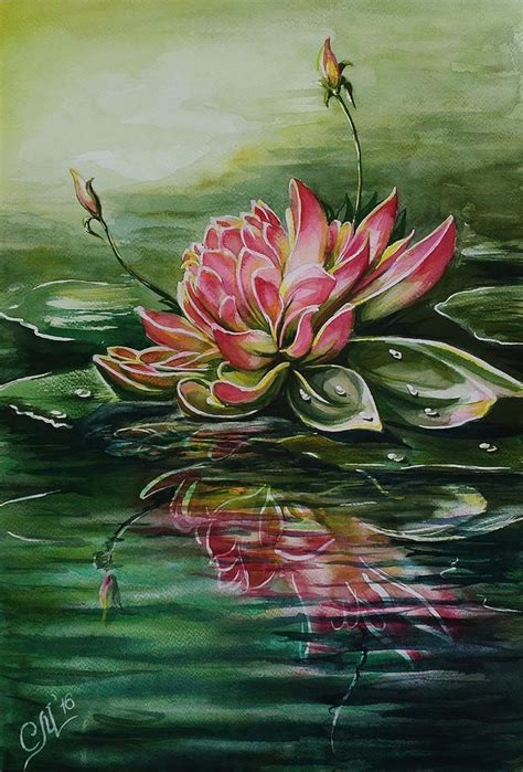 Pink Lotus Flower Painting Br