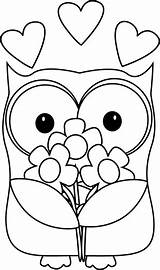 Owl Valentine Clipart Valentines Clip Outline Coloring Pages Cute Cross While Owls Flowers Printable Cliparts Hearts Animal Clipground Crafts Graphics sketch template