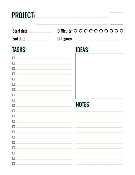 printable project planner page paper  landscapes planner printables  project
