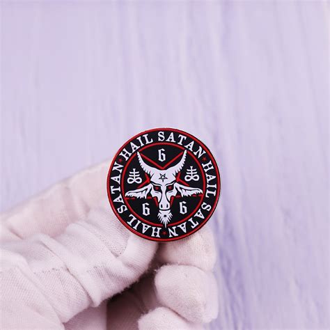 hail satan satanic pentagram goat s head 666 pin button badge brooches