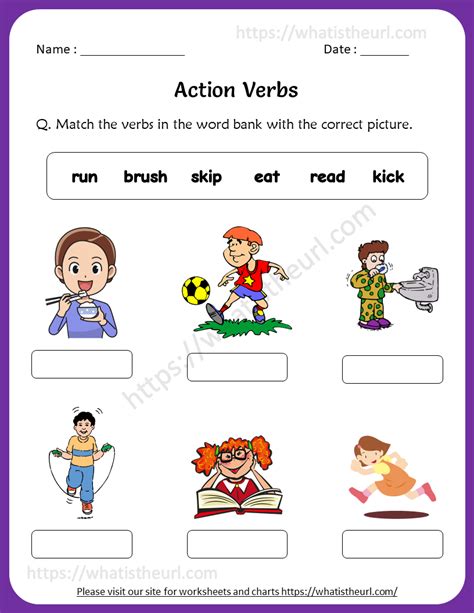 action verbs worksheets  grade   home teacher