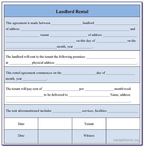 rental agreement form  landlord  tenant form resume