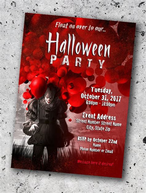 Pennywise Clown Adult Halloween Party Invitation 8 Printable