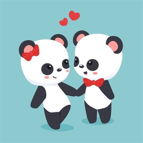 lindo panda pareja  de san valentin   vector freepik