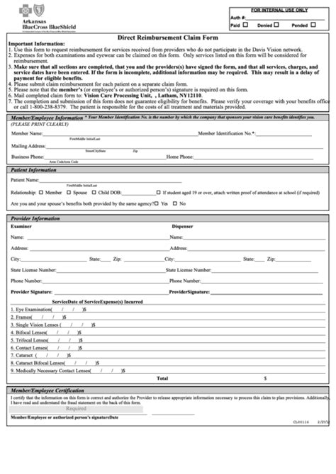 form cla arkansas bluecross blueshield direct reimbursement