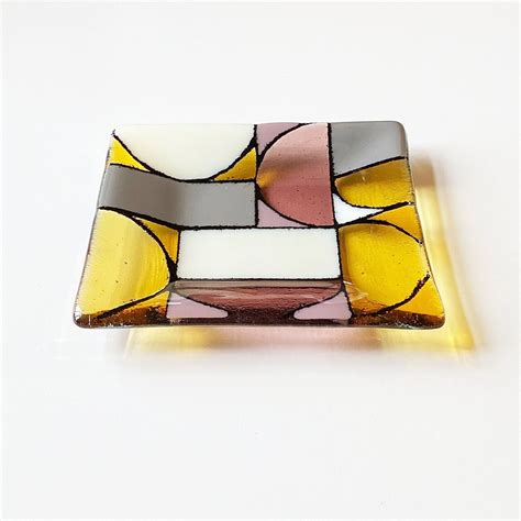 Fused Glass Dish Mid Century Modern Vintage Style Plate Etsy Fused