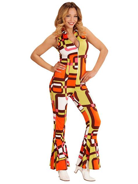 ladies groovy disco diva jumpsuit 1970s costume flares 70 s fancy dress