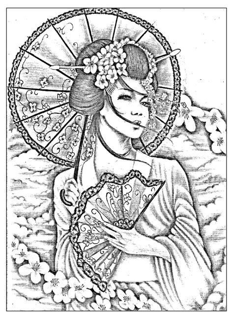 lovely  refined geisha japan adult coloring pages