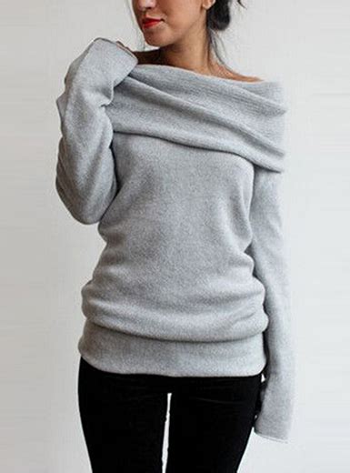 Women S Stretchy Sweater Shawl Collar Gray