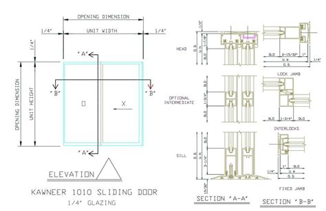 sliding door elevation  installation design dwg file cadbull