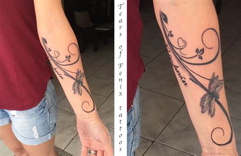 Female Tattoo Forearm Flow Lines And Dragonfly Dragonfly Tattoo