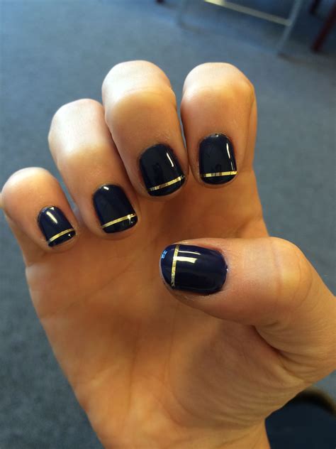 Navy Blue With Gold Stripe Gold Stripes Nails Beauty