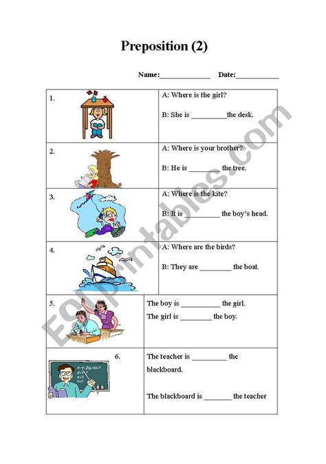 english worksheets prepositions