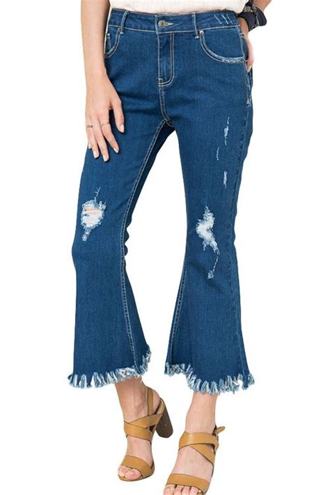 Denim Frayed Culottes Fashion Bell Bottoms Bell Bottom Jeans