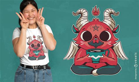 Baphomet Demon With Coffee T Shirt Design Vector Download