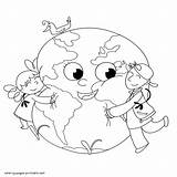 Earth Coloring Children Hugging Pages Printable Holidays Sheets sketch template