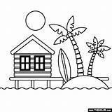 Beach Coloring House Pages Hut Online sketch template
