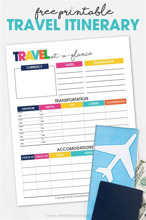 printable travel itinerary planner printable vacation organizer