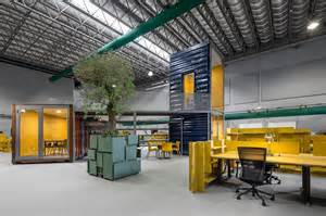warehouse  transformed  shipping containers  innovative office design milk
