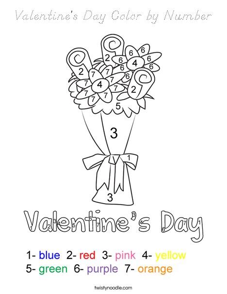valentines day color  number coloring page dnealian twisty noodle