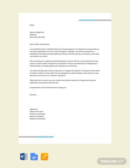 real estate agent appointment letter  examples format