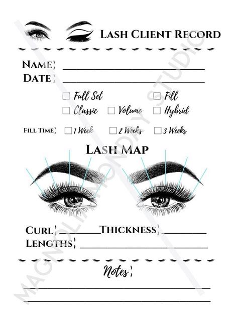 printable eyelash extension client record cards printable word searches