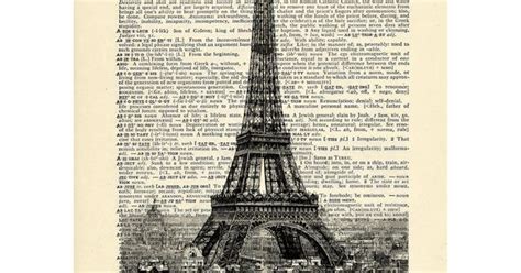 Eiffel Tower Paris France Dictionary Art Vintage Art Decor