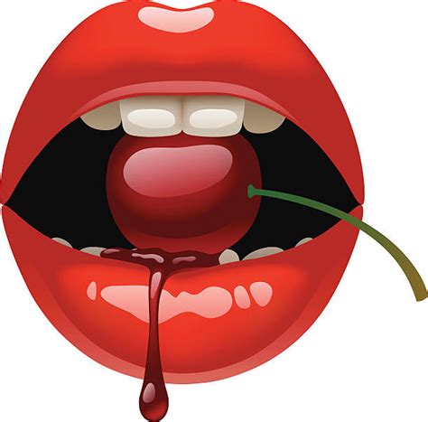 Royalty Free Sexy Lips With Juicy Cherry Vector