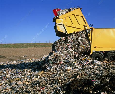 landfill site  waste truck dumping refuse stock image