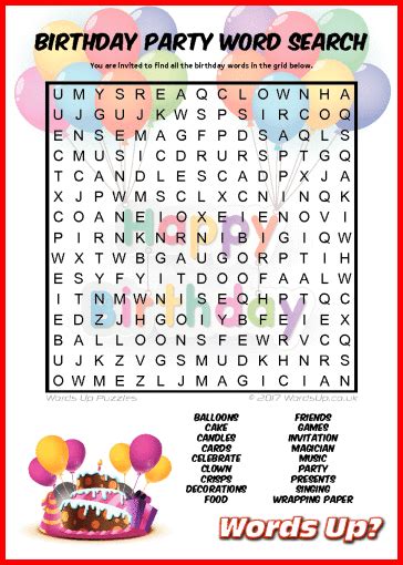 birthday word search puzzle   images  happy birthday printable