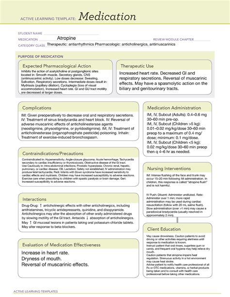 atropine ati med temp active learning templates medication student