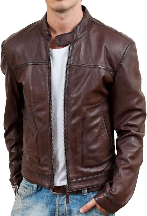 mens chestnut brown leather jacket size xl  long fit sleeve