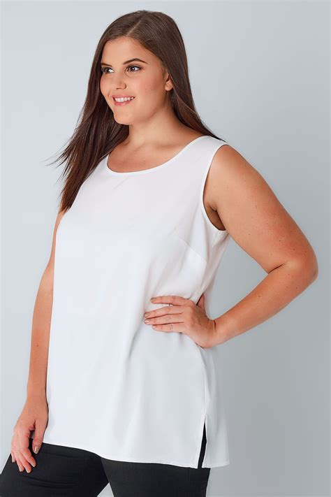 white sleeveless top with side splits plus size 16 to 36