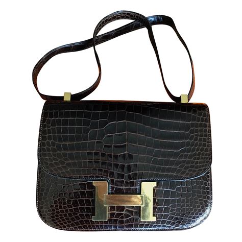 hermes hermes constance crocodile handbags exotic leather brown ref
