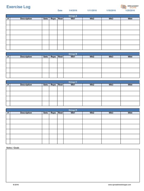 customizable  printable workout log sheets