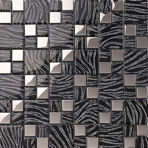 Silver With Black Crystal Glass Mosaic Tiles Plated Glass Kitchen Wall